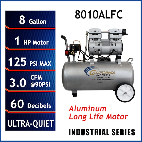 Ultra Quiet & Oil-Free 1.0 Hp 8.0 Gal. Aluminum Tank Air Compressor